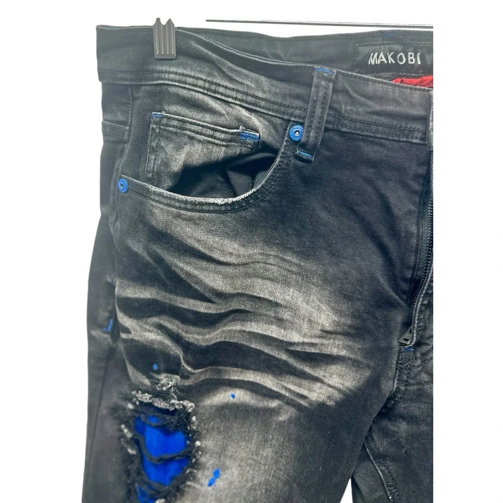 MAKOBI M1969 BONDI SHREDDED JEANS - (BLACK/ Blue) Size 36‎ x 32